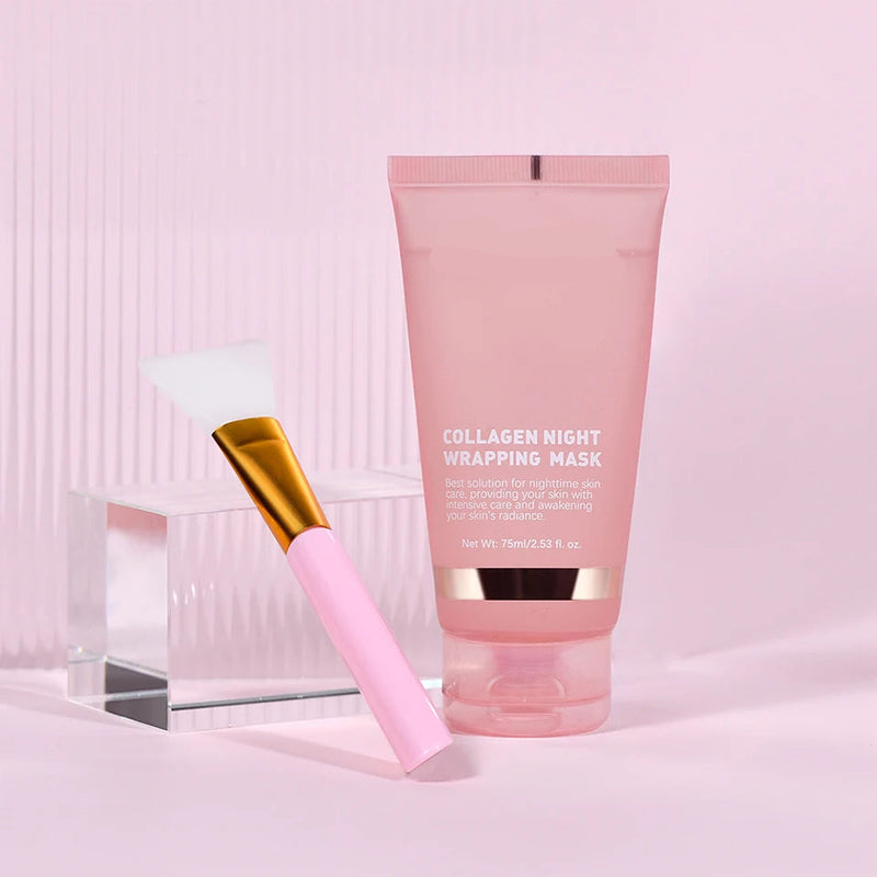 Collagen Wrapping Mask And Brush Set Rejuvenation Moisturize Brightening Korean Face Mask Make Glowy Skin Elasticity Facial Mask